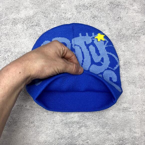 y2k 2000s grunge gothic spiderweb blue Grvty visions beanie - Picture 4 of 6